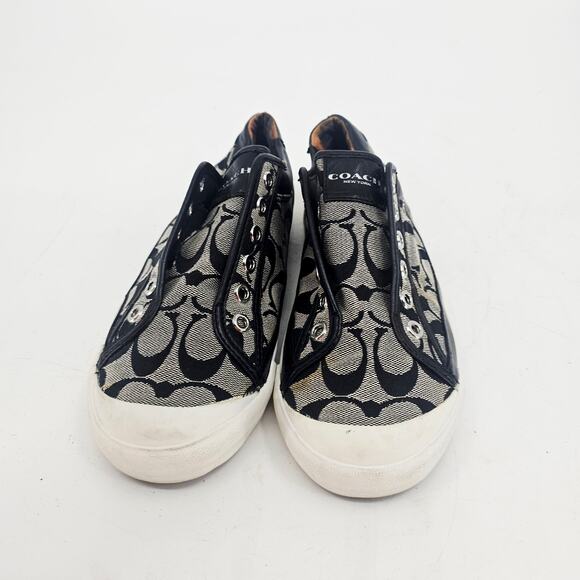 Y2K Coach Felix Black & Gray Logo Canvas & Leather Sneaker Shoe women's 8 B - Picture 2 of 10